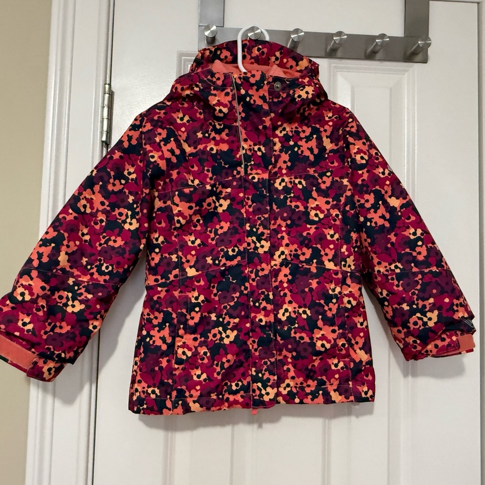 Columbia Red and Orange Raincoat with Hood and Water-Resistant Fabric